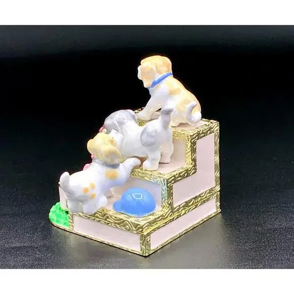 Puppy Dog Trinket Box Enamel Hinged Floral Garden Keepsake Figurine